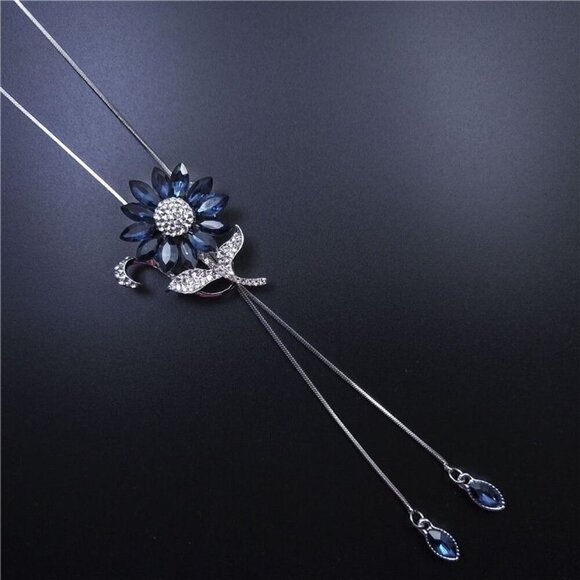 Bling Queen CZ Simulated Sapphire Sunflower Sliding Pendant Necklace - Picture 6 of 9